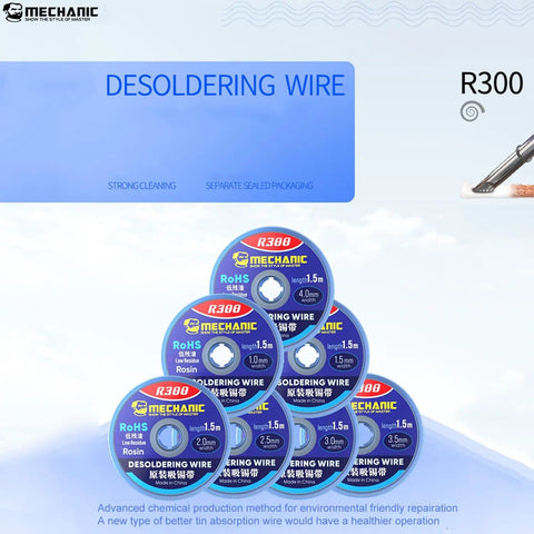 Desoldering Solder Wick Braided Copper Wire For PCB Boards 2.0mm By 1.5m R300 2 Pack spools in packaging.