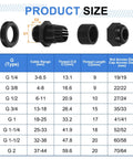 Size chart and components of 2 Pack G 2 Inch Nylon Cable Glands Waterproof Cord Grip Connectors For DIY Projects