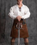 Heavy Duty Medieval Sword Belt And Scabbard Set For Knights Straight Up Classic Reenactment Wear featuring a sword and belt.