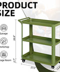 3 Tier Rolling Tool Cart With Lockable Silent Wheels And 330 Lbs Capacity, Heavy Duty Metal Service Cart in green color