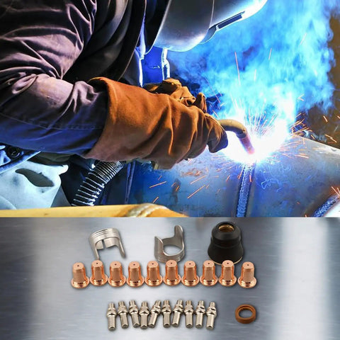 Super Heavy Duty Plasma Cutter Consumables Kit For Harbor Freight 62204 Torch, featuring electrodes and nozzles for welding.