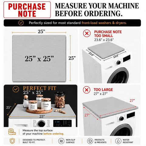 Washer And Dryer Top Cover Protector 25x25 Inch Silicone Waterproof Dust Guard fitting guide and size comparison