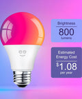 Prisma Smart Light Bulbs 2-Pack Color Changing RGBW LED A19 800 Lumens Dimmable 60W Equivalent Soft White To Cool White 2700K