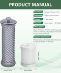 Tineco A10 A11 Vacuum Filter Replacement Kit with Washable Reusable Filters displayed with size measurements and materials.