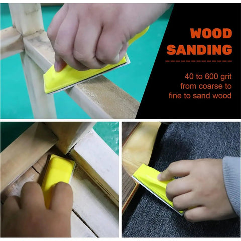 Hustle With 200pcs Sanding Papers For Mini Handle Sander Detail Sanders, Assorted Grits For Woodworking Plaster And Stain Clearing Small Projects in use on wooden surface.