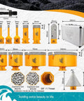 EXFEIN diamond tile hole saw kit, 12pc set with orange diamond core bits 6-102 mm, 20 mm finger bit, 50 mm chamfer bit, SDS adapter, carrying case