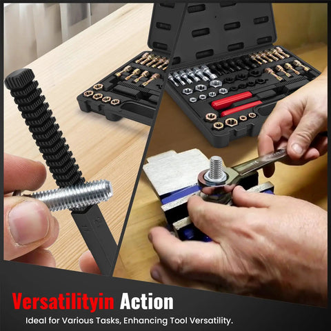 Pro Grade 49 Piece Thread Chaser Set With 22 Taps, 24 Dies, And 3 Thread Files for SAE Metric restoration in use
