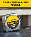 Heavy Duty Silver Tape Measure With Durable Metal Case And Long Lasting Mylar Blade Twelve Feet By Three Quarter Inch Pro Grade On The Job For Contractors And DIY Enthusiasts with chrome-plated case