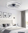 Modern Enclosed Ceiling Fan With Light White Finish 19.7 Inch Flush Mount Low Profile Fan Dimmable 3 Color LED 6 Speeds