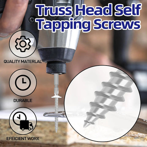 No Sweat Size Eight Wood Screws Boast Truss Head Form Zinc Steel Frame being used with a drill for barn upgrades.