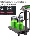Workhorse 660Lb Platform Scale With Removable Guardrail Foldable Dual Sided Digital Display battery feature details.