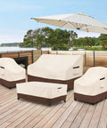 Outdoor Furniture Set Cover 4 Piece Heavy Duty 600D Waterproof Patio Covers For Loveseat Two Chairs And Coffee Table Beige And Brown