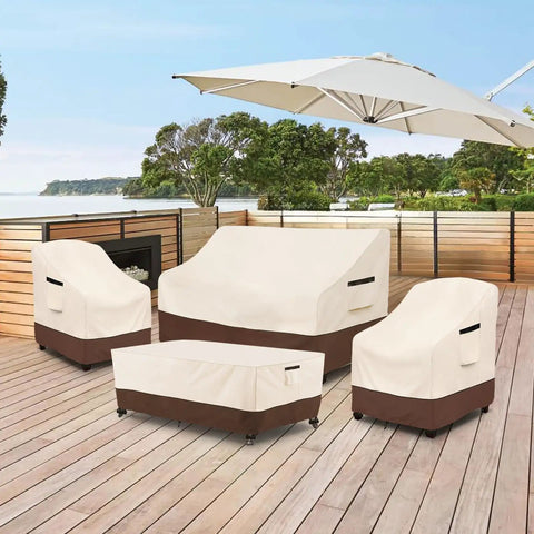 Outdoor Furniture Set Cover 4 Piece Heavy Duty 600D Waterproof Patio Covers For Loveseat Two Chairs And Coffee Table Beige And Brown