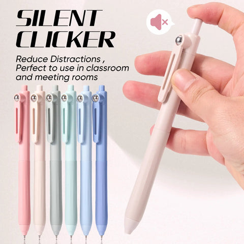 Gel Pens Set Of 12 Silent Click Retractable Pens With 0.5mm Fine Point Black Ink, comfortable grip displayed in six pastel colors