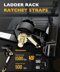 Four Pack One And A Half Inch Ratchet Straps With J Hooks For Ladder Rack And Roof Gear Seven Point Five Feet Long Five Hundred Pound Load Heavy Duty Retractable Tie Downs Cordura Wear Pad Premium Poly Webbing Diamond Stitching