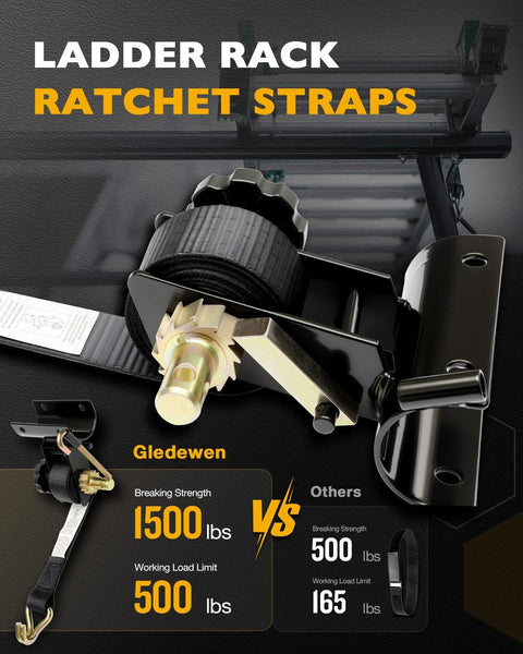 Four Pack One And A Half Inch Ratchet Straps With J Hooks For Ladder Rack And Roof Gear Seven Point Five Feet Long Five Hundred Pound Load Heavy Duty Retractable Tie Downs Cordura Wear Pad Premium Poly Webbing Diamond Stitching