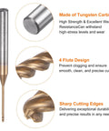 Ball Nose End Mill Four Flute Tungsten Carbide Spiral CNC Router Bit Single End With One Quarter Inch Shank One Inch Cutting Length ZRN Coated