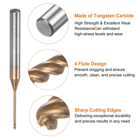 Ball Nose End Mill Four Flute Tungsten Carbide Spiral CNC Router Bit Single End With One Quarter Inch Shank One Inch Cutting Length ZRN Coated