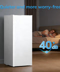 Compact Upright Freezer With 6 Cubic Feet Capacity And Seven Temperature Settings in a serene bedroom setting.