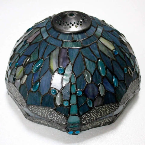 Sea Blue Tiffany Style Dragonfly Ceiling Light Fixture, Stained Glass Semi Flush Mount Lamp, 12 Inch Shade