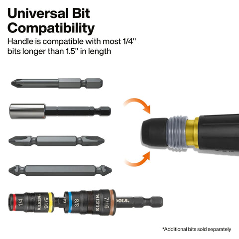 Ratcheting Tru-Grip Ball-Style Screwdriver With Quick-Release Collar One Quarter Inch Bit Compatible Interchangeable Bits