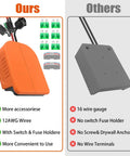 Comparison of Dual Pack Dope Power Wheel Adapter Kit For 20V Max Batteries with competitor, highlighting accessory inclusions and wiring.