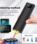 Adjustable Portable Handheld Mini Spot Welder For DIY Projects showing LCD display and welding nickel sheet on battery