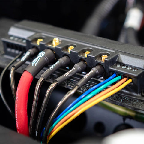 4 Channel 100 Amp Solid State Relay Block for Marine, Powersports and Car Accessories, wiring connections close-up
