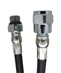 Close-up of 33 Inch Kevlar Nylon Braided High Pressure Dive Hose for First Stage Gauge SPG 5000 PSI, silver metal connectors.