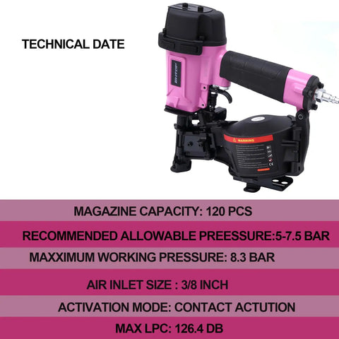 Badass 15 Degree Roofing Nailer With Smooth Low Recoil Design Built For Wire Collated Nails From Three Quarters To One And Three Quarters Inches, showcasing side angle view and details.