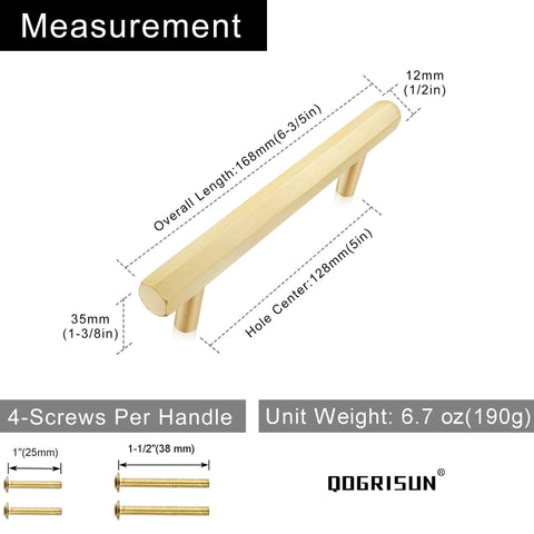 Solid Brass Cabinet Pulls 5 Pack Hexagon Drawer Handles With Five Inch Hole Center And Six Point Six Inch Total Length Brushed Finish