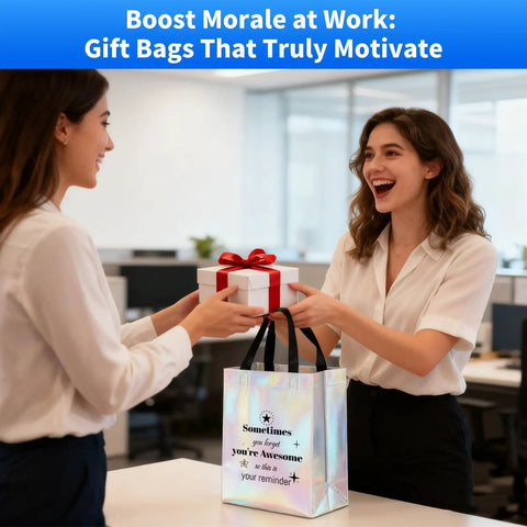 40 Pcs Reusable Gift Bags With Handles Set Includes 20 Iridescent Gift Bags And 20 Tissue Papers For Employee Appreciation