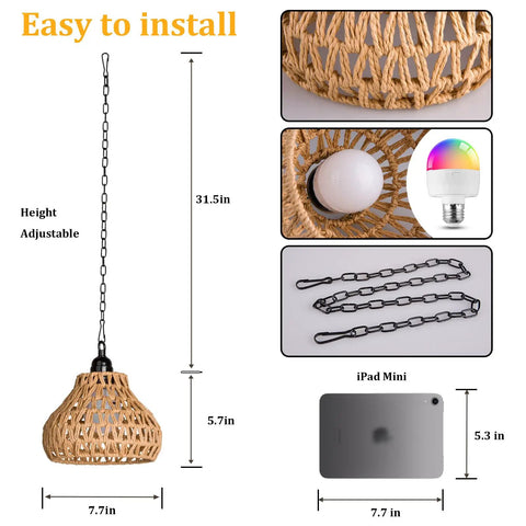 Rechargeable Cordless Outdoor Chandelier 2 Pack Colorful Hanging Pendant Lights With Remote No Wiring For Yard Gazebo Super Slick Night Vibes Easy Install Lowkey Awesome Setup, height adjustable, 31.5in, 7.7in wide.