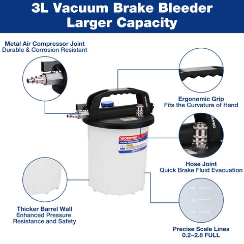 3L Vacuum Brake Bleeder Kit for One Person Bleeding, No Helper Needed, Pneumatic Pump design features and details