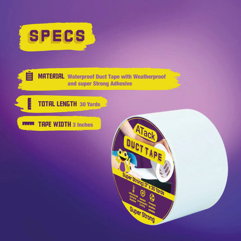 Beast Tough White Duct Tape 3 inch by 30 yard roll, waterproof and weatherproof, with industrial-grade adhesive.