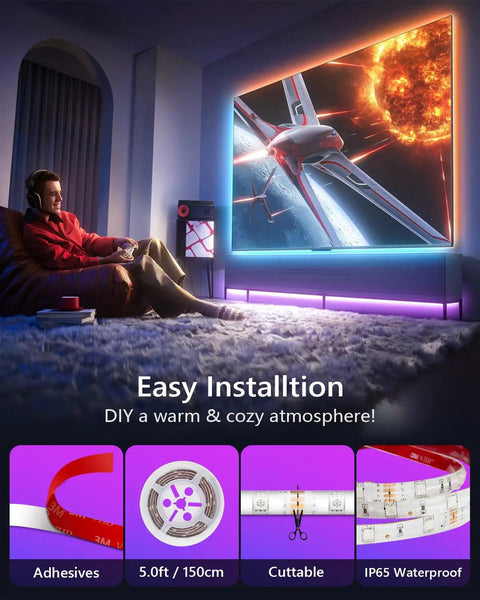 Under Bed LED Lights With Motion Activated Sensor, Dimmable Warm White 3000K Strip Lighting for bedroom ambiance.