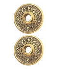 Antique Brass Door Knob Rosette Pair, 2.38 Inch Solid Brass Decorative Escutcheon Plates For Interior Doors with ornate design