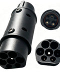 Top Tier Type 2 To Type 1 Ev Adapter With Hella Durable Ip55 Weatherproof Connector For 32Amp 7Kw Electric Vehicle Charging shown from multiple angles.