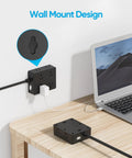 Slim 5 Ft Power Strip With 8 Outlets And 4 USB Ports USB C Included Ultra Thin Flat Plug wall-mounted near a laptop