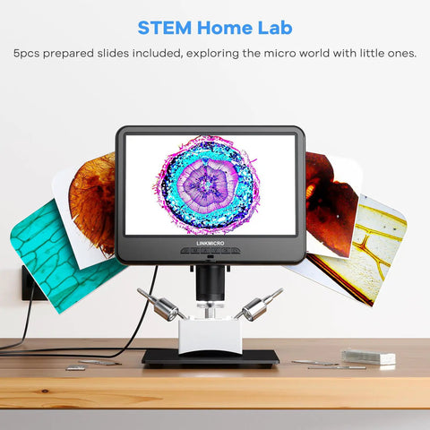 10.1 Inch LCD Digital Microscope For Coins And Soldering, 260X Magnification, Electronics Repair Camera, Coin Magnifier With Built In Lights, 12.6 Inch Adjustable Stand, 32GB Storage on stand with prepared slides