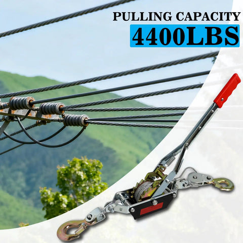 Heavy Duty 4400 Lbs Come Along Winch With 12.14 Ft Steel Cable And Dual Gear System, showcasing pulling power setup