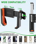 2-In-1 Golf Cart Phone Holder Mount With Magnetic Base And Vise Clamp For 4.5-7 Inch Smartphones, dimensions and compatibility shown.