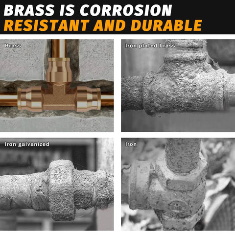 Pro Grade One Quarter Inch Tee Union Push To Connect Brass Air Brake Line Fittings Four Pack DOT Approved Quick Push To Connect Connectors shown installed on pipes