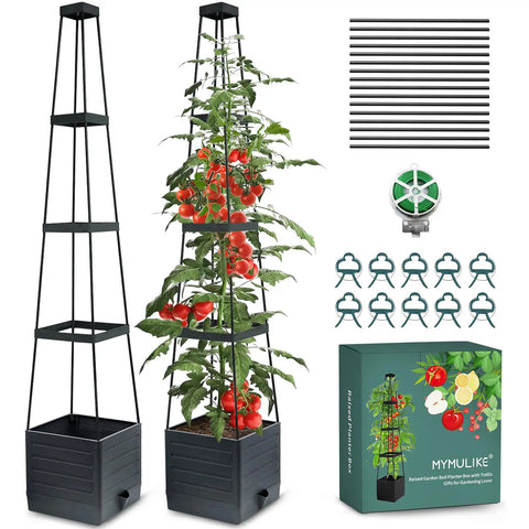 Raised Garden Bed Planter With Trellis 58 Inch Tomato Cage For Climbing Veggies Self Watering Pots For Indoor And Outdoor Garden Patio Greenhouse All In One Pot System For Fresh Picks