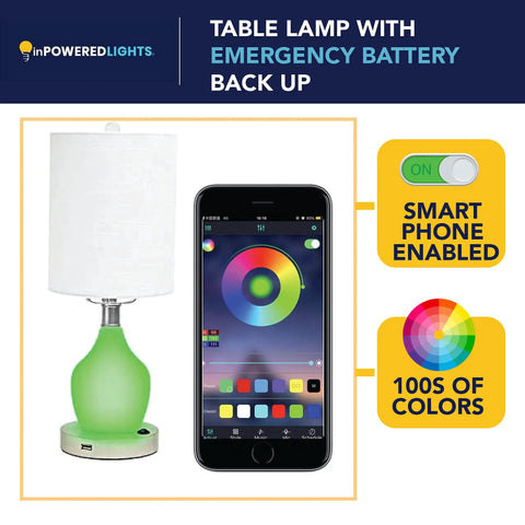 Emergency Battery Back Up Table Lamp With USB Charging And Color Changing Base, Safe Night Light For Nursery And Bedroom, Cozy Vibe Decor Lamp That Looks Great And Keeps You Powered Up During Outages