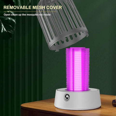 Rechargeable Portable Bug Zapper With USB Charging Indoor Outdoor Mosquito Fly Insect Trap Powerful Fruit Fly Killer With Safety Shield For Patio And Home Your Go To Pest Control Tool showing removable mesh cover