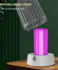 Indoor Outdoor USB Powered Bug Zapper with removable mesh cover showing UV light and quiet dehydration grid for home and camping.