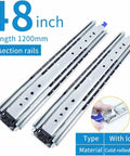 Heavy Duty Three Section Drawer Slides 1 Pair, Rock Solid Steel Cabinet Tracks for Wardrobe and Warehouse Storage, 48 inch rails.