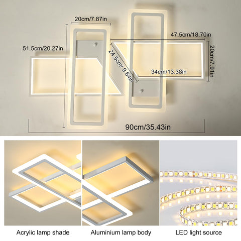 Four Square Dimmable LED Ceiling Light With Remote Control in sleek modern square design, acrylic lamp shade, 80W, 35.4in size