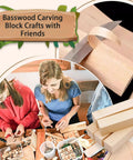 24 Piece Basswood Carving Blocks Kit With 3 Sizes For Whittling And Crafts Being Used By Group Of People, Close-Up Of Blocks